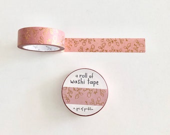 Rose Pink Gold Foil Floral Washi Tape