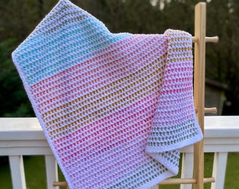 Speckled Moss Crocheted Baby Blanket with Pops of Color / Rainbow Blanket / Brightly Colored Blanket / Gender Neutral