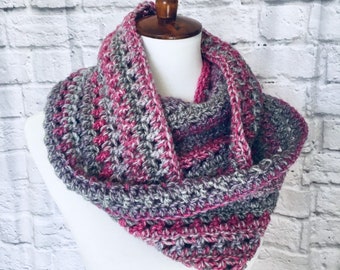 Handmade Pink Purple Grey Variegated Infinity Scarf