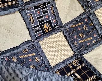 VGK Rag Quilt with Castlerock Grey Minky Backing / Baby VGK Blanket / NHL / Vegas Golden Knights