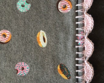 Donut Baby Blanket with Crocheted Edging / Reversible Baby Blanket / Receiving Blanket