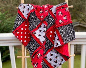 Minnie Mouse Rag Quilt with Red Minky Dot Backing / Baby Minky Blanket /Toddler Blanket