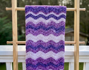 Handmade Waves of Purple Crocheted Baby Blanket / Layette Blanket / Toddler Blanket / Purple Monochromatic Waves