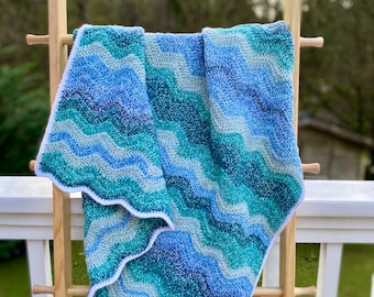 Handmade Waves of Blue Crocheted Baby Blanket / Layette Blanket / Toddler Blanket / Gender Neutral / Beach Waves