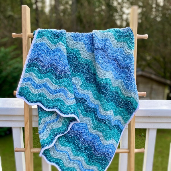 Handmade Waves of Blue Crocheted Baby Blanket / Layette Blanket / Toddler Blanket / Gender Neutral / Beach Waves