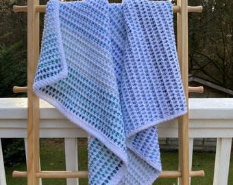 Speckled Moss Crocheted Baby Blanket with Pops of Teal & Blue / Toddler Blanket / Brightly Colored Blanket / Gender Neutral