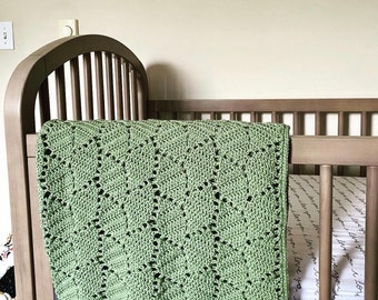 Handmade Leaf Crocheted Baby Blanket / Green Blanket /Toddler Blanket / Leaves / Gender Neutral / Woodland Forest / Nature Blanket