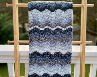 Handmade Waves of Cool Crocheted Baby Blanket / Layette Blanket / Toddler Blanket / Gender Neutral / Black Monochromatic Waves