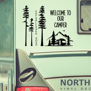 RV Trailer Camping Welcome Decal - Camping Trailer Decal with Established Date - RV Trailer Camper Outdoor Decal, Camping Gift Sticker