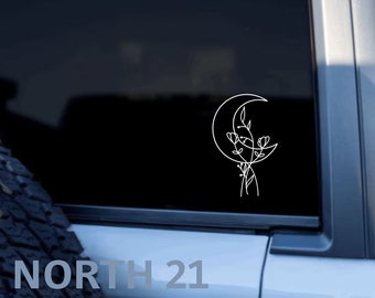 Boho Moon Car Decal, Moonflower Car Decal, Wildflower Car Sticker, Boho Decal, Boho Sticker, Gift for Mom, Cute Car Decal, Vinyl Sticker