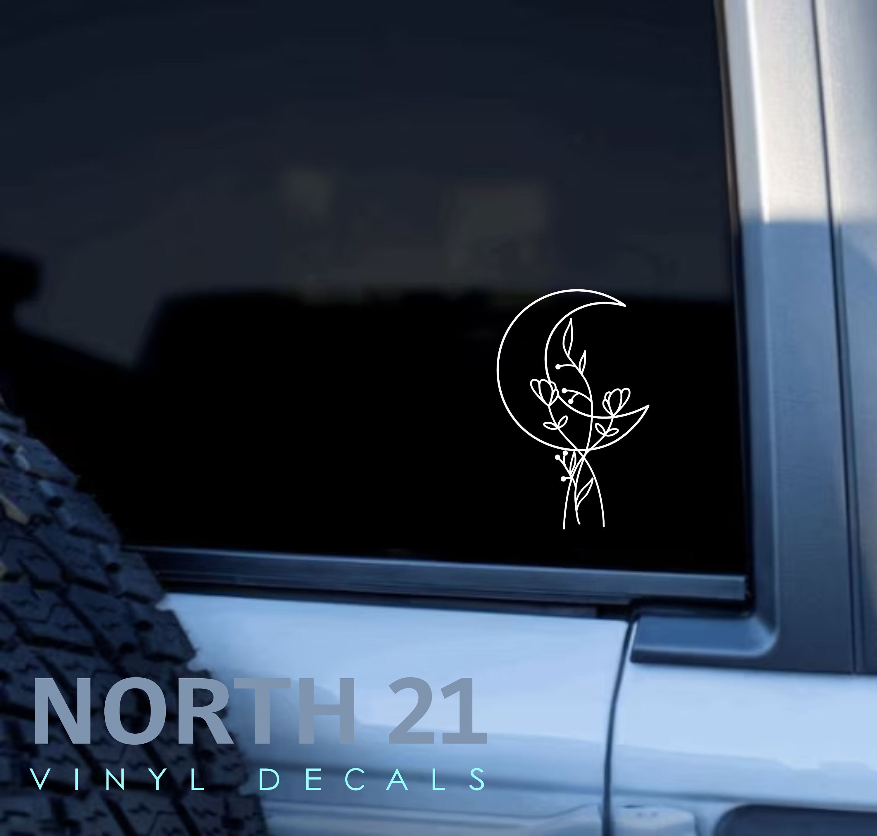 Boho Moon Car Decal, Moonflower Car Decal, Wildflower Car Sticker, Boho Decal, Boho Sticker, Gift for Mom, Cute Car Decal, Vinyl Sticker
