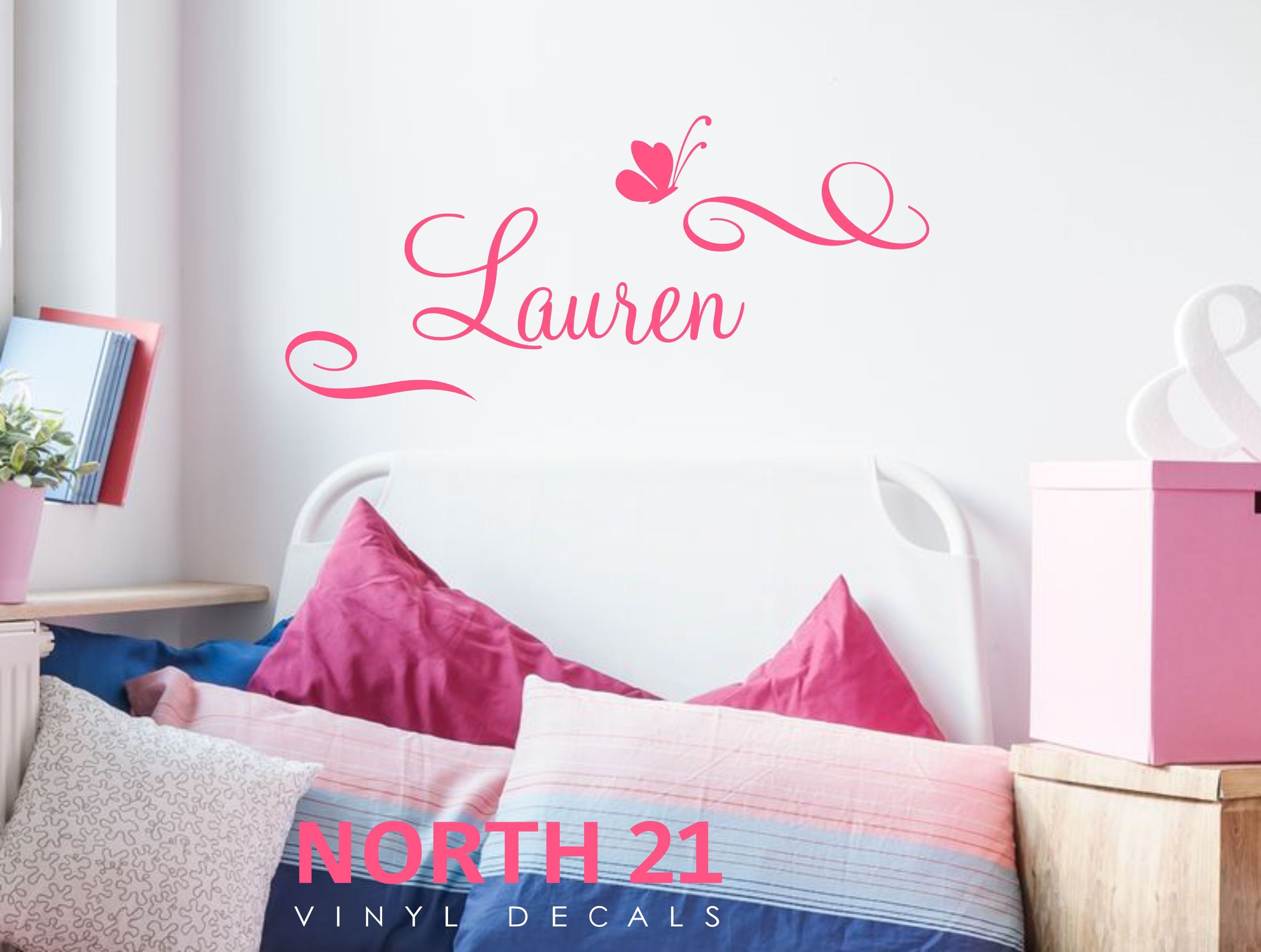 Girls Name Wall Decal - Custom Name Wall Decor - Butterfly Wall Decal ...