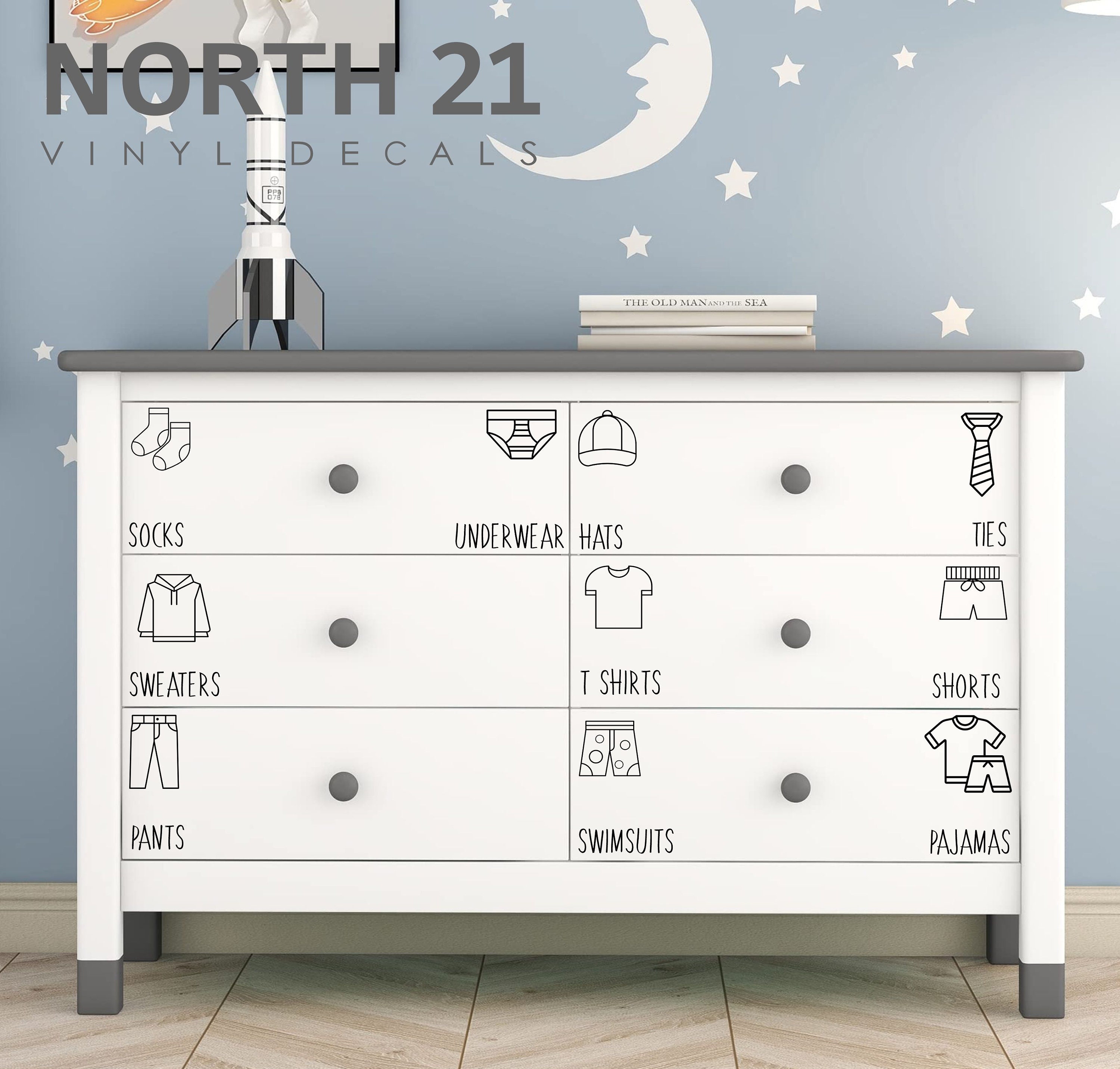 Dresser decals for Boys - Organizing Decals - Kids Dresser Decals - Kids Clothing Decals - Clothing Stickers - Kids Decals - Boys Decals
