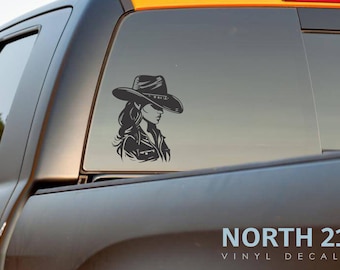 Cowgirl Truck Decal, Country Girl Car Decal, Offroad Vehicle Western Cowgirl Decal, Country Window Sticker, Gift for Her, Cowgirl Sticker