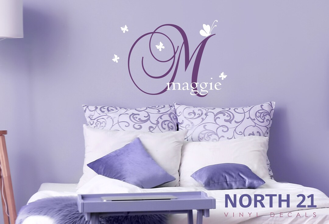 Girls Room Wall Decal Butterfly Design, Custom Name Wall Decal, Nursery ...