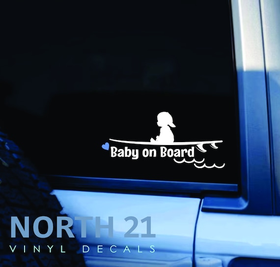 Baby on Board Car Decal, Baby Boy on Board Sticker, Surfing Car Decal, Baby Surf Decal, Baby Surfer on Board Decal