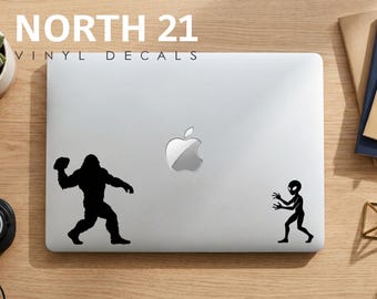 Bigfoot & Alien Football Car Decal, Funny Cryptid Sticker, Sasquatch UFO Football Fan Decal
