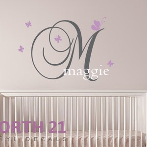 Girls Room Wall Decal Butterfly Design, Custom Name Wall Decal, Nursery ...