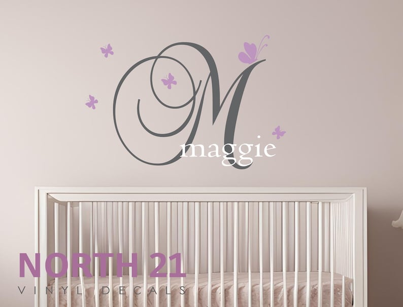 Girls Room Wall Decal Butterfly Design, Custom Name Wall Decal, Nursery ...