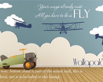 Airplane Wall Decal - Nursery Wall Decal - Flying Wall Decal - Wall Decal - Airplane Wall Decor - Nursery Wall Art - Wallapalooza Wall Decal