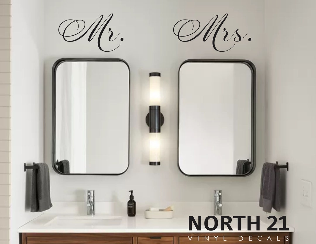 Mr. and Mrs. Wall Decal, Bathroom Mirror Decal, Mr. and Mrs., Bathroom ...
