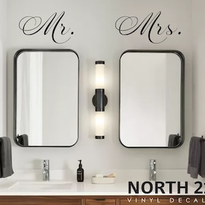 Mr. and Mrs. Wall Decal, Bathroom Mirror Decal, Mr. and Mrs., Bathroom Wall decal, Master Bedroom Decal, Bathroom Wall Art, His and Hers