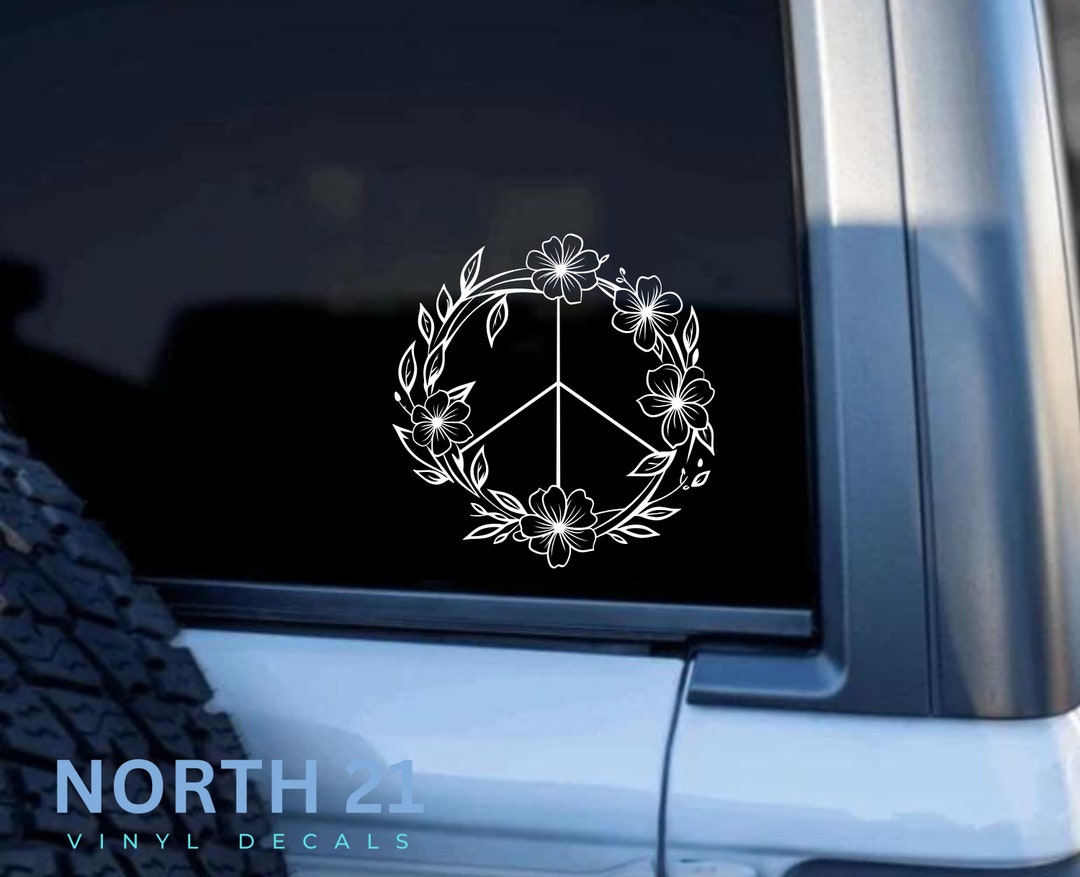 thumbnail image 2 of Peace Sign Hands Floral Stickers (2-Pack) – Hippie Van Car Vinyl Decal – FS412 2 of 4