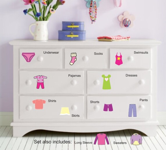 Dresser Clothing Decal Labels Girl S Dresser Labels Girl S Bedroom Decals Bedroom Decor Girl S Furniture