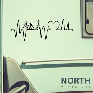 Camping RV Trailer Decal, I Love Camping Outdoor Decal Sticker, Heartbeat Camping Car Trailer RV Sticker, Car Decal Camping, Camping Decal