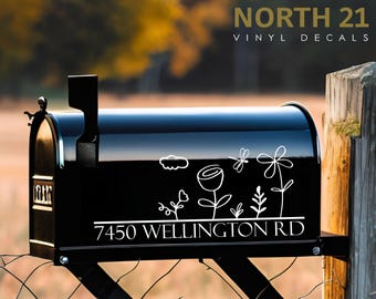 Country Mailbox with Boho Flowers Decal, Mailbox Decal, Customized Mailbox, Personalized Custom Mailbox House Numbers, Decals for Mailbox
