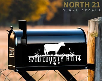 Rural Mailbox Decal, Cow Mailbox Decal, Custom Farm Mailbox Sticker, Personalized Custom Mailbox House Numbers, Decals for Country Mailbox