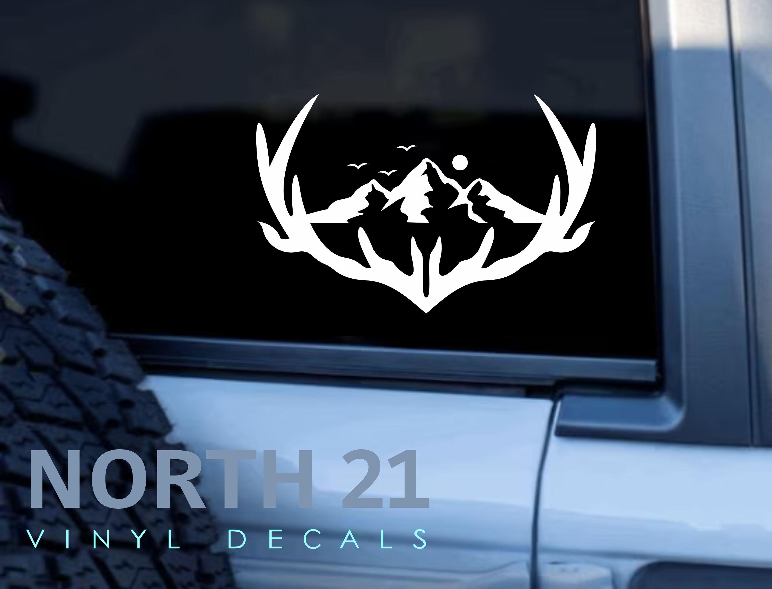 Hunting Deer Antlers Truck Decal, Outdoors Car Decal, Adventurer Decals ...