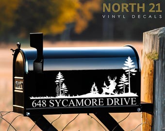 Rural Mailbox Decal, Whimsical Mailbox Decals, Customized Mailbox Stickers, Personalized Custom Mailbox House Numbers, Deer with Beer Decal