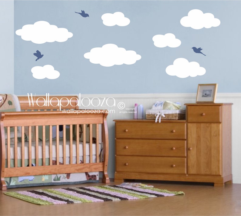 cloud wall decals clouds and birds cloud wall art | etsy