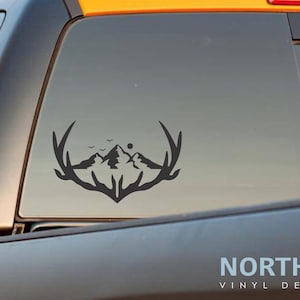 Hunting Deer Antlers Truck Decal, Outdoors Car Decal, Adventurer Decals, Sportsman Car Decal, Car Truck Stickers, Mountain Hunting Decals