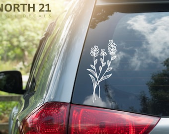Wildflower Bouquet Car Decal, Flower Stickers for Car, Water Bottle Flower decal, Laptop Sticker, Boho Flower Decal, Gift for Her, Car Decal