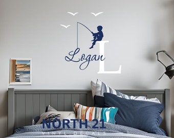 Fishing - Wall Decal - Boys Name Wall Decal - Children Wall Decals - Personalized Name Wall Art - Fishing - Nursery wall decal - wall decor