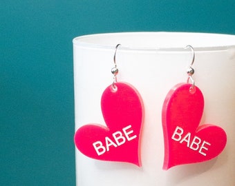 Hot Pink Heart Earrings | Babe Hot Pink Earrings