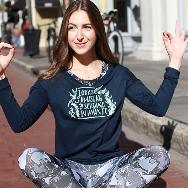 Lokah Samastah Sukhino Bhavantu Cozy Yoga Wide Neck Sweater | Yoga Sweatshirt | May all Beings be Happy and Free | Yoga Top | Mantra Clothes