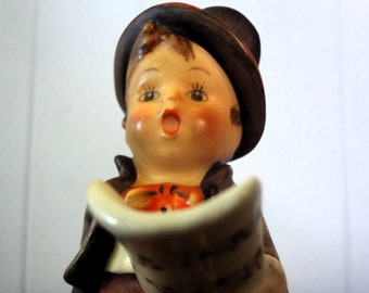 Hummel Figurine, "The Street Singer",  TMK 2,  1950's,  Full Bee, 5-1/2" Tall, Made in Germany, Ceramic Statue, Boy Singing