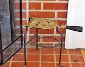 Tall Brass Fireplace Trivet with Wood Handle, Vintage Iron Stand, Fireplace Accessory, Kettle Stand, Metal Plant Stand