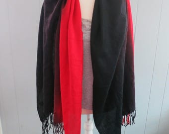 Black  and Red Pashmina  Silk Scarf,  Lightweight Soft Shawl or Wrap, (29" x 66").