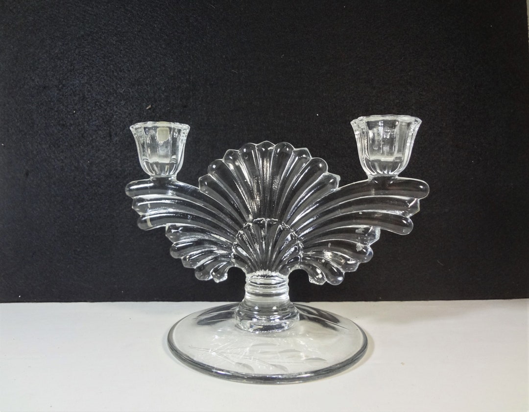 Vintage Candelabra Clear Pressed Glass Art Deco Candelabra Etsy