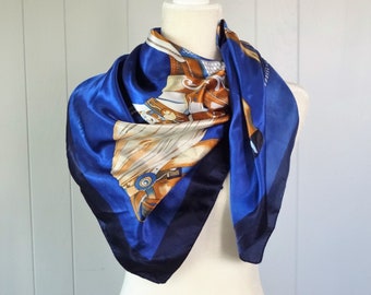 Square Silk Equestrian Scarf, Designer Inspired Scarf,  "My Little Mexican Horse",  Made in France, 34 x 34 Inches, Head Scarf, Original Tag