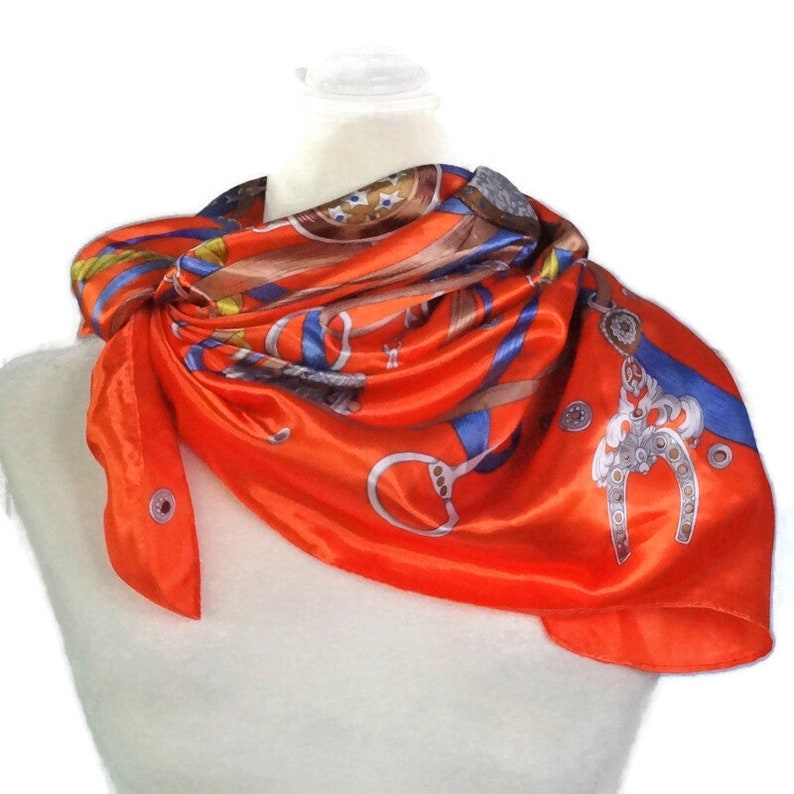 Designer Inspired Equestrian Silk Scarf Large Square Orange Etsy