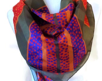 Multi Colored Polyester Square Scarf, Neckerchief, Head Scarf. 30" Square, Red/Blue/Gree/Yellow. PS25