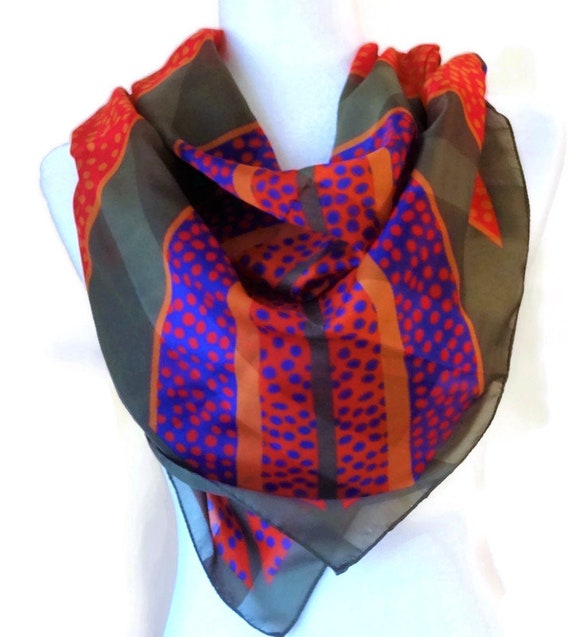 Silky Polyester Square Scarf: Red, Blue, Green, Y… - image 2
