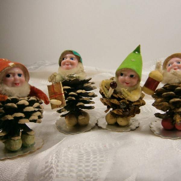 Vintage Christmas Putz Village Pinecone Figures