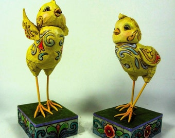 Jim Shore Folk Art Figurines, "Spring Chicks", 4009252, Pair of Yellow Chicks, 2 Baby Chicken Statues,  5-1/2" Tall,  Country Decor