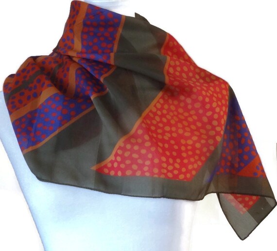Silky Polyester Square Scarf: Red, Blue, Green, Y… - image 3